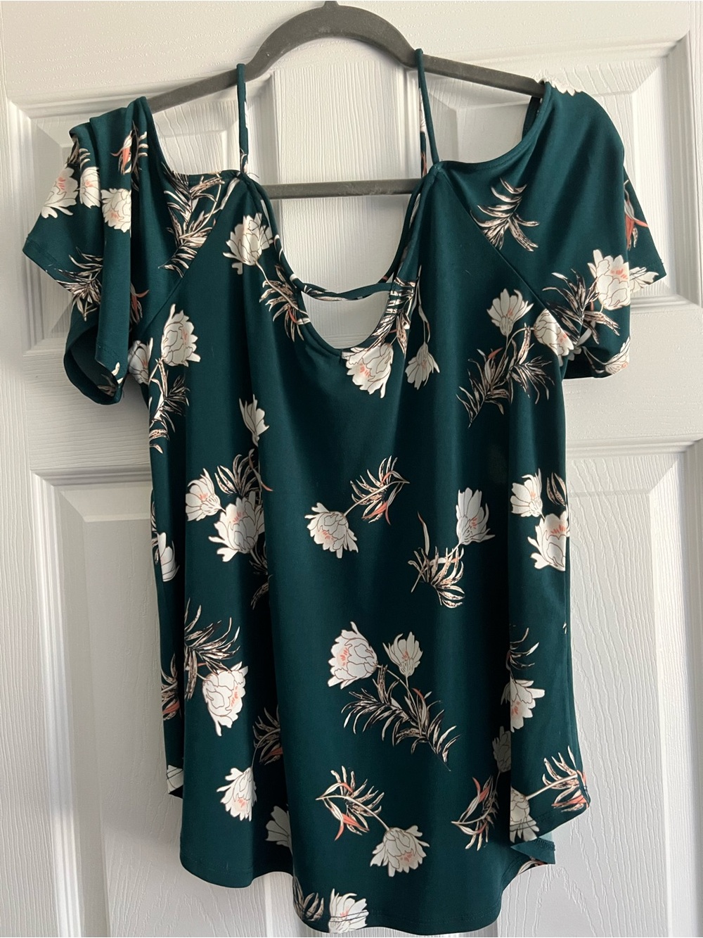 Kaileigh Dark Teal Floral Cold-Shoulder Blouse